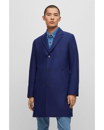 HUGO Wool-blend Coat With Ivory-nut Buttons - Blue
