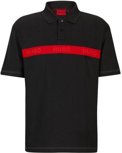HUGO Polo Van Een Katoenmix Met Rode Logoband - Zwart