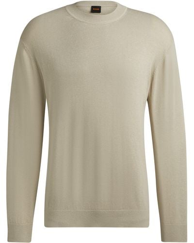 BOSS Relaxed-Fit Pullover aus Baumwolle und Leinen mit Logo-Detail - Mehrfarbig