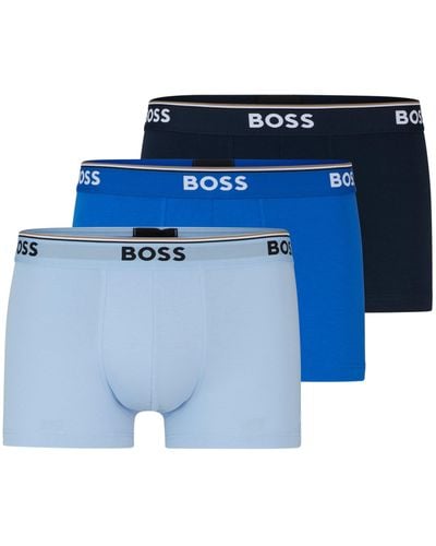 BOSS Dreier-Pack eng anliegende Boxershorts aus Stretch-Baumwolle mit kurzem Bein und Logo-Bund - Blau