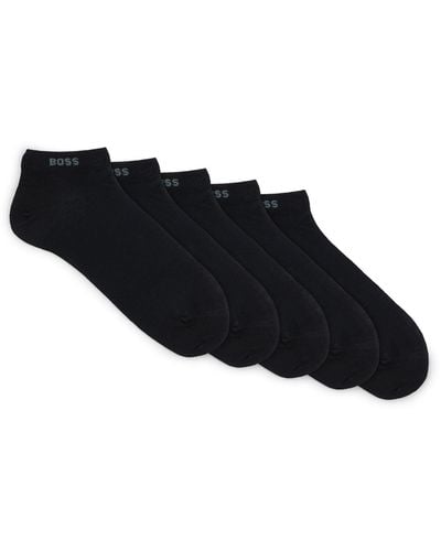 BOSS Five-pack Of Cotton-blend Ankle Socks With Branding - Black