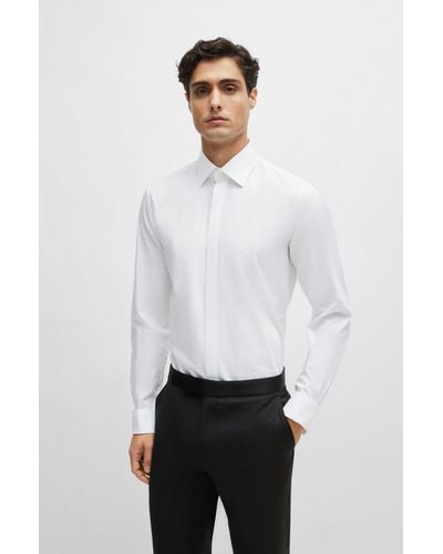 BOSS Chemise habillée Slim Fit en coton stretch facile à repasser - Blanc