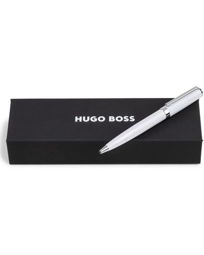 BOSS Penna a sfera in lacca bianca lucida con anello con logo - Nero