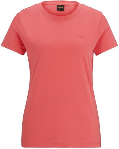 BOSS Slim-fit T-shirt Van Katoenen Jersey Met Logodetail - Roze