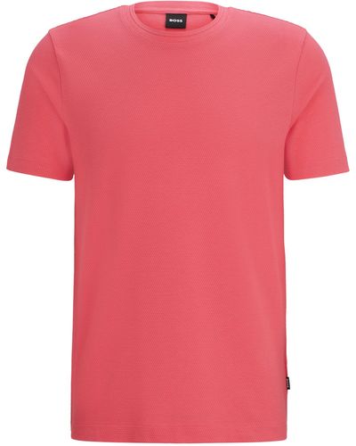 BOSS T-shirt Van Een Katoenmix Met Bobbelige Jacquardstructuur - Roze