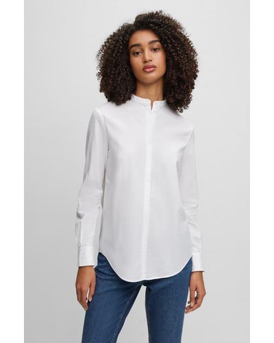 BOSS Relaxed-fit Blouse In An Organic-cotton Blend - White