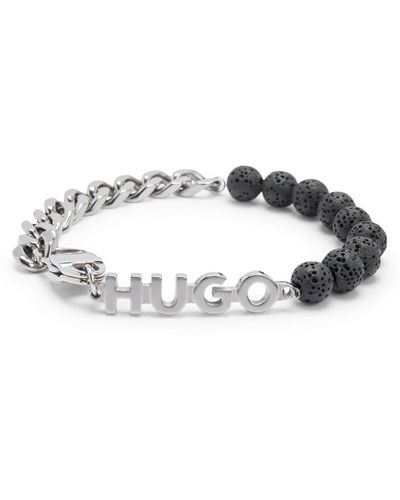 BOSS by HUGO BOSS E-VULCANO-BRA Logo-Armband aus Metall mit Kette und Lavasteinen Silber Stck - Mettallic