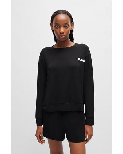 HUGO Relaxed-fit Pyjama Top With Contrast Logo - Black