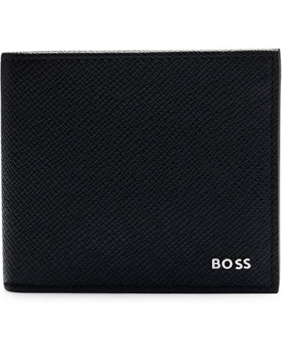 BOSS Emed-leather Wallet With Metal Logo Lettering - Zwart