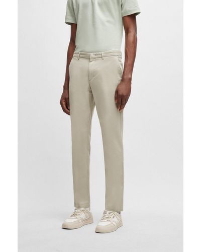 BOSS Slim-fit Chinos In Stretch-cotton Gabardine - Natural