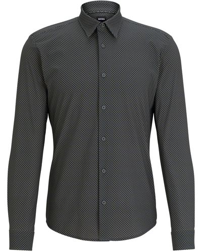 BOSS Slim-fit Overhemd Van Hoogwaardig Stretchmateriaal Met Print - Grijs