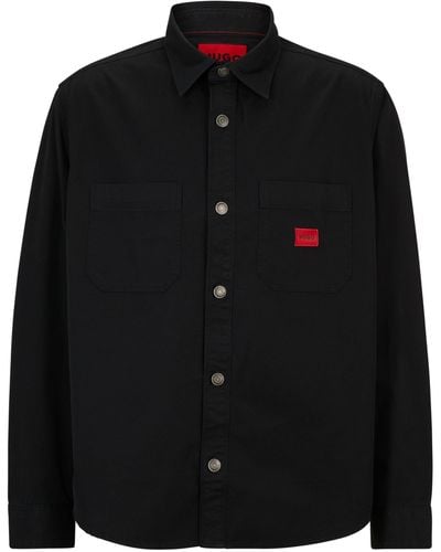 HUGO Oversized-fit Overhemd Van Katoenen Twill Met Logolabel - Zwart
