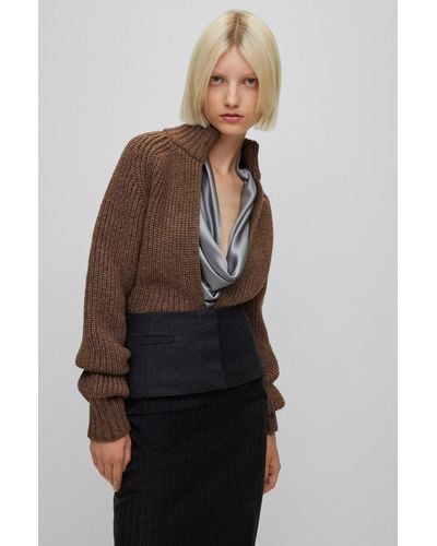 BOSS V-neck Sweater In A Wool And Silk Blend - Brown