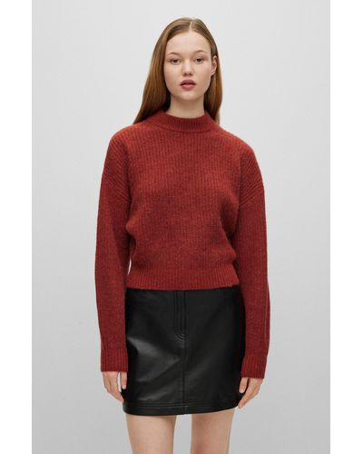 HUGO Wool-blend Oversized-fit Sweater With High Collar - Red