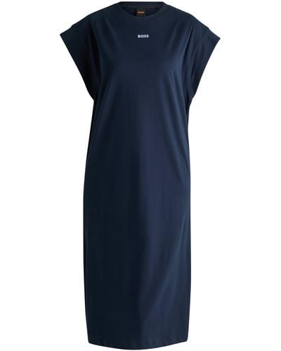 BOSS Cotton-jersey T-shirt Dress With Puff Logo - Blue