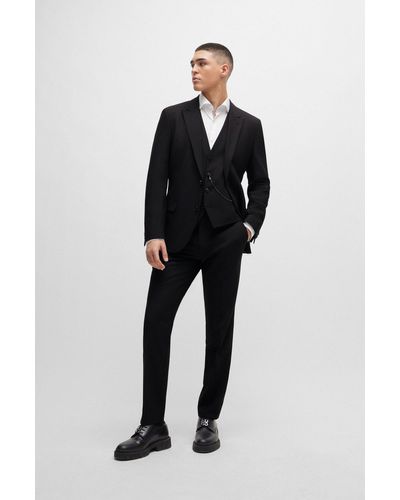 HUGO Three-piece Slim-fit Suit In Performance-stretch Fabric - Black