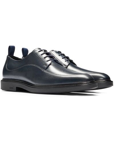 BOSS Leather Lace-up Derby Shoes With Stitching Detail - Black