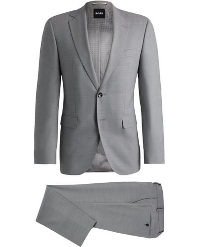 BOSS Filigran gemusterter Regular-Fit Anzug aus Stretch-Gewebe - Grau