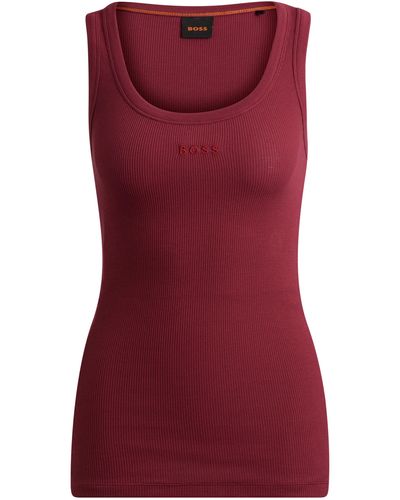 BOSS Slim-Fit Unterhemd aus Stretch-Baumwolle mit Ripp-Struktur - Rot