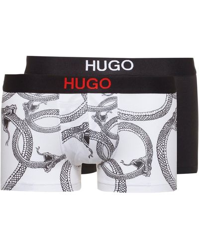 HUGO Two-pack Of Stretch-cotton Trunks With Logo Waistbands - Multicolor