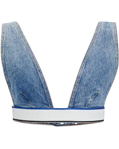 HUGO Top de denim azul con detalle de la marca en la cintura