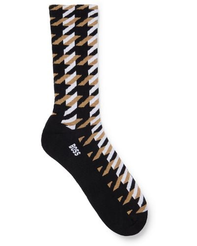 BOSS Regular-length Socks With Logo And Houndstooth Pattern - Black