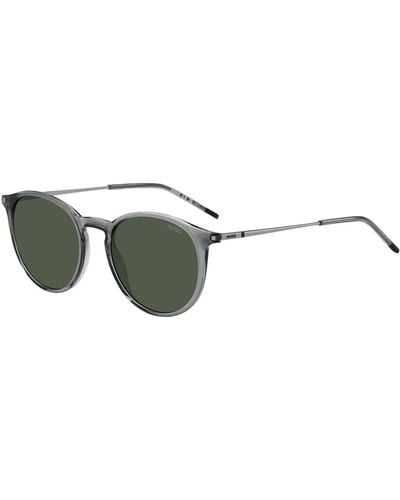 HUGO Grey Sunglasses With Rounded Metal Temples - Green