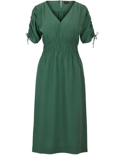 BOSS Slim-fit Midi-jurk Met Geplooide Mouwen - Groen
