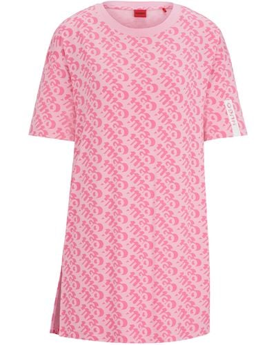 HUGO Relaxed-Fit Nachthemd mit durchgehendem Logo-Print - Pink