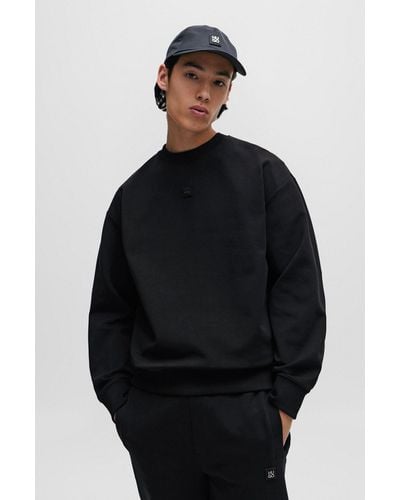 HUGO Stretch-cotton Regular-fit Sweatshirt With Stacked Logo - Black