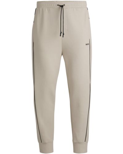 BOSS Stretch-cotton Tracksuit Bottoms With Emed Artwork - Natural