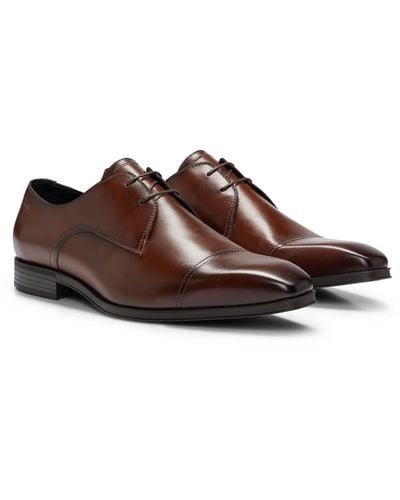 BOSS by HUGO BOSS Leather Lace-up Derby Shoes With Emed Logo - Brown