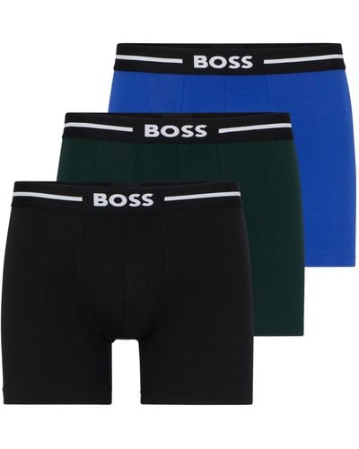 BOSS Three-pack Of Stretch-cotton Boxer Briefs With Logos - Blue