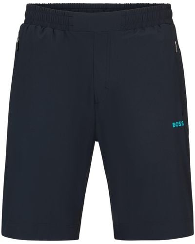 BOSS Regular-fit Shorts Met Decoratief, Reflecterend Artwork - Blauw