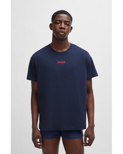 HUGO T-shirt de pyjama en jersey de coton stretch à logo rouge - Bleu