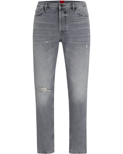 HUGO Tapered-Fit Jeans aus grauem Denim mit mittlerer Bundhöhe
