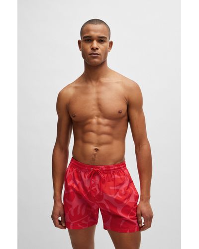 BOSS Quick-dry Swim Shorts With Seasonal Pattern - Red