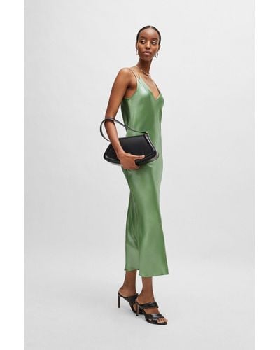 BOSS Evening Dress In Liquid-soft Fabric With Layered Neckline - Green