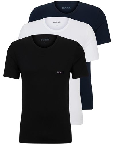 BOSS Three-pack Of Branded Underwear T-shirts In Cotton Jersey - Black