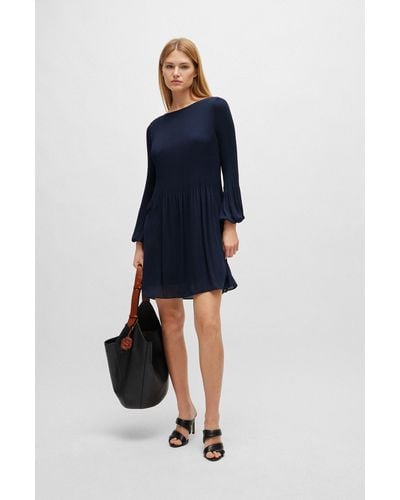 BOSS Regular-fit Dress With Long Sleeves And Pleated Skirt - Blue