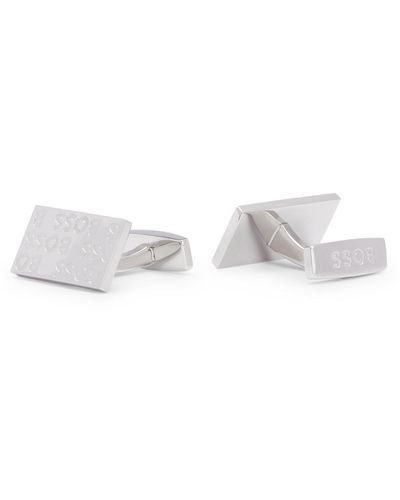 BOSS Rectangular Cufflinks With Engraved Logos - White