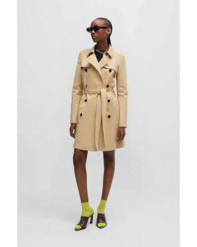 HUGO Belted Trench Coat In Stretch Cotton - Natural