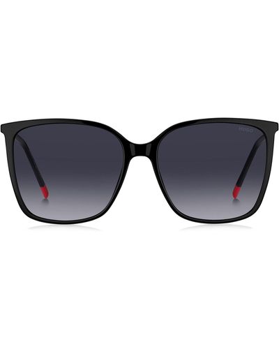 HUGO Schwarze Sonnenbrille mit Logo-Details und roten Bügelenden - Blau