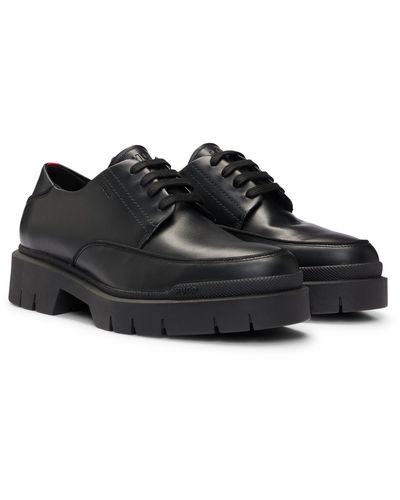 HUGO Zapatos Derby de piel con suela de goma gruesa - Negro
