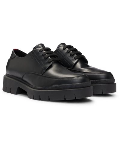 HUGO Leather Derby Shoes With Chunky Rubber Outsole - Black