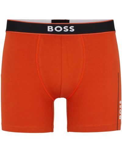 BOSS Stretch-cotton Boxer Briefs With Stripes And Logos - Orange