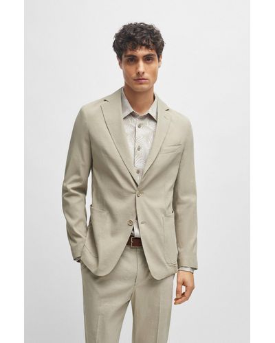 BOSS Slim-fit Single-breasted Jacket In A Linen Blend - Natural