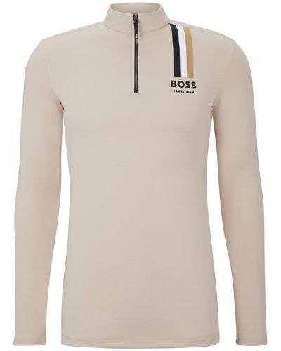 BOSS Equestrian Training Shirt With Signature Stripe And Logo - Natural