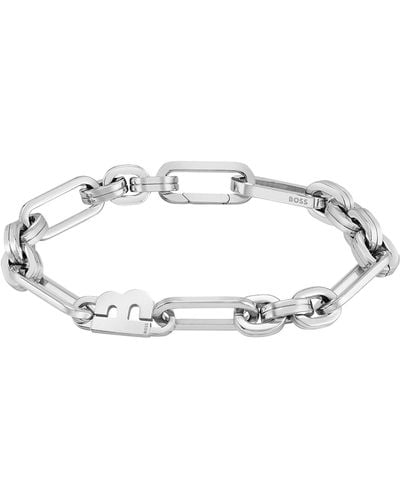 BOSS Silver-tone Link Bracelet With 'b' Element - Multicolour