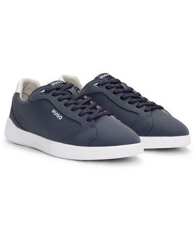HUGO Faux-leather Lace-up Trainers With Logo Detail - Blue